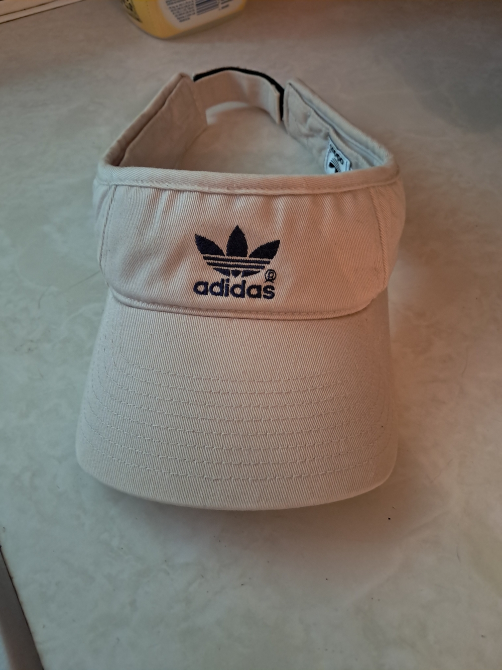 Adidas Originals Trefoil Visor Hat Beige Tan Blue Embroidered Logo OSFM